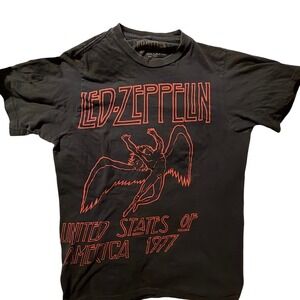 Led Zeppelin 1977 US Tour Icarus Graphic T-Shirt Black Red Small
